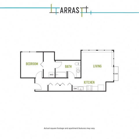 Floor plan for 1 bed, 1 bath, 707 sqft